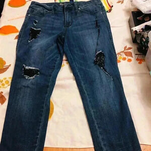 7 For All Mankind Off Jeans with Black Lace Cut outs